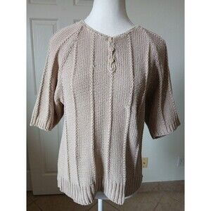 Dana Blake Womens Blouse Beige Short‎ Sleeve Scoop Neck Size Large Cotton Blend